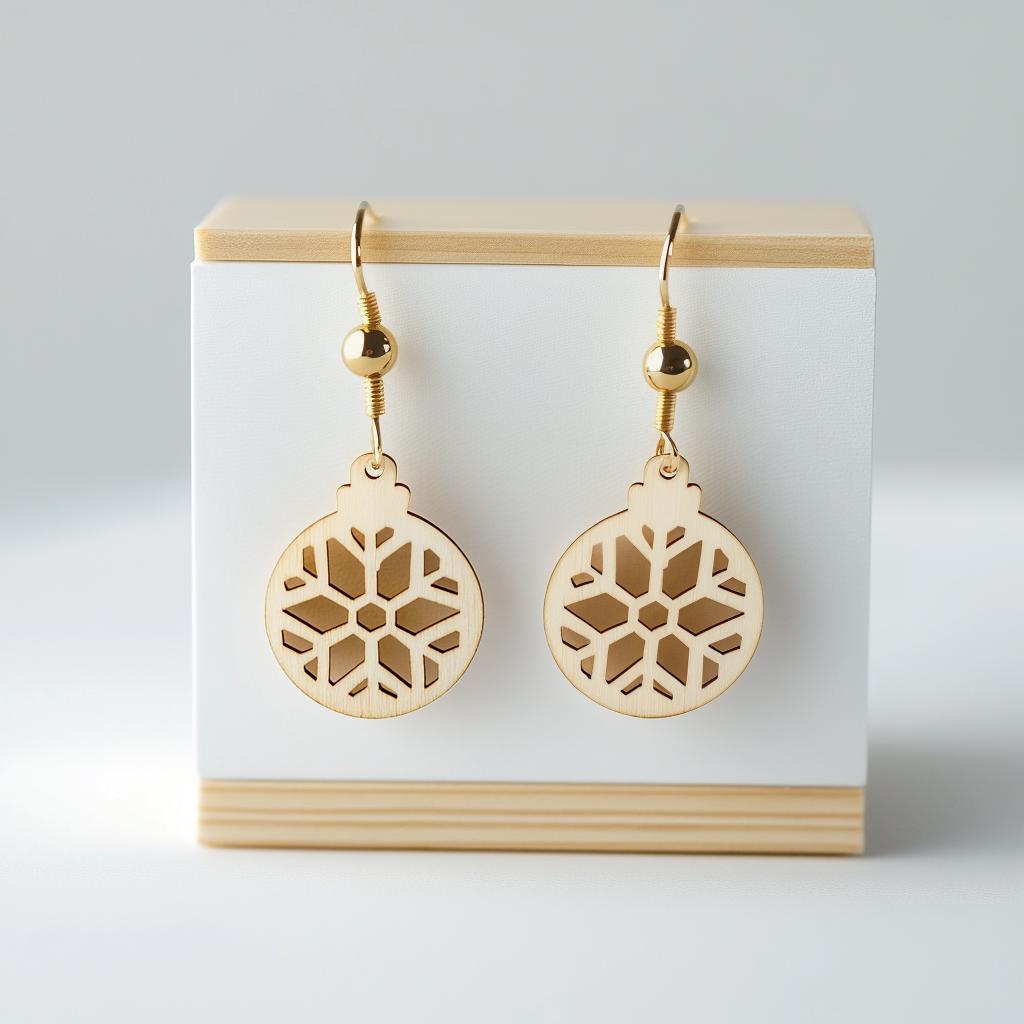 Handcrafted Olive Wood Snowflake Christmas Ornament Earrings - Unique Holiday Jewelry